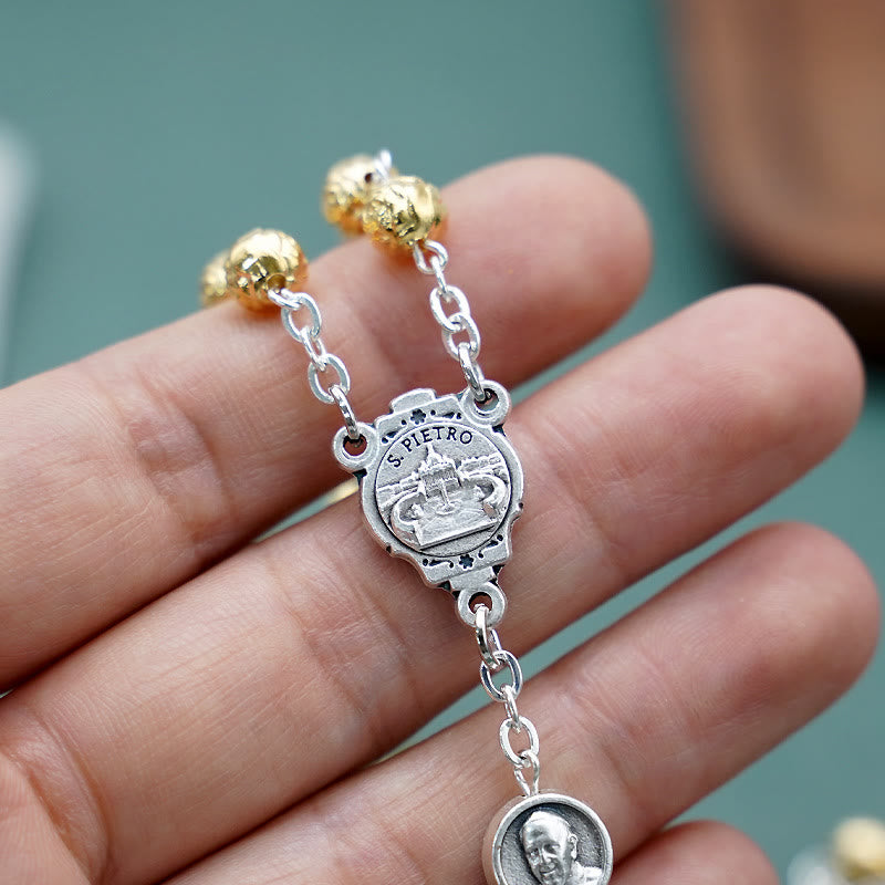 christiandiscipleshop Handmade Alloy Gold Prayer Beads with Jesus Shepherd Crucifix