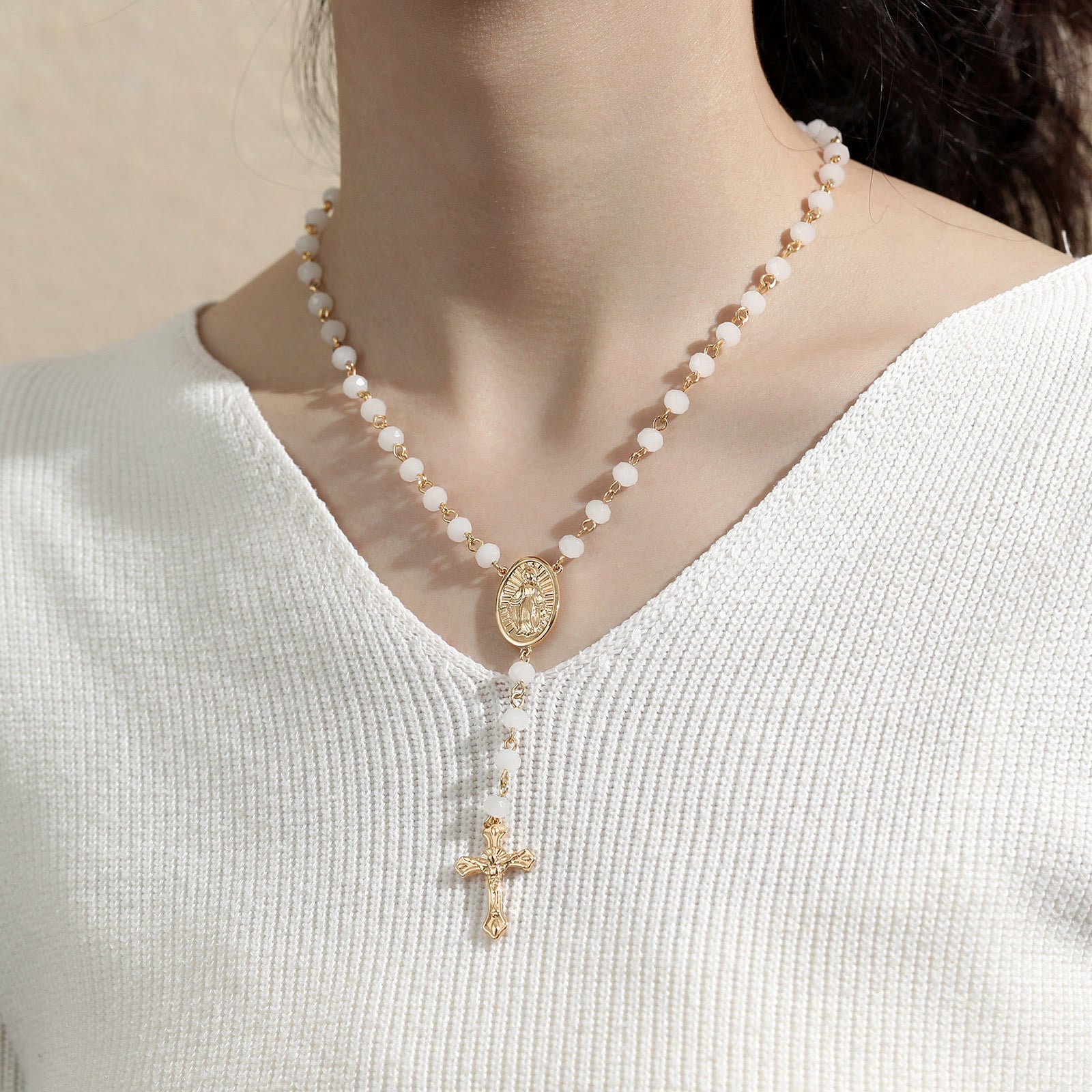 christiandiscipleshop Virgin Mary Medal & Crucifix Pendant Necklace