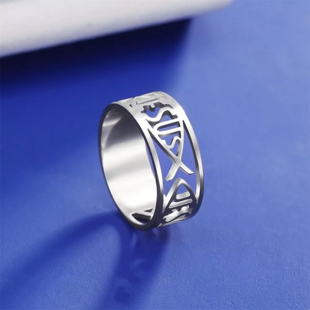 christiandiscipleshop Jesus Fish Skeleton Titanium Religion Ring