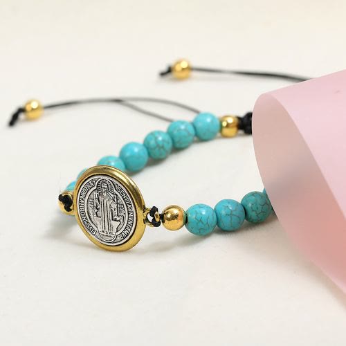 christiandiscipleshop Turquoise St. Benedict Prayer Blessing Beaded Bracelet