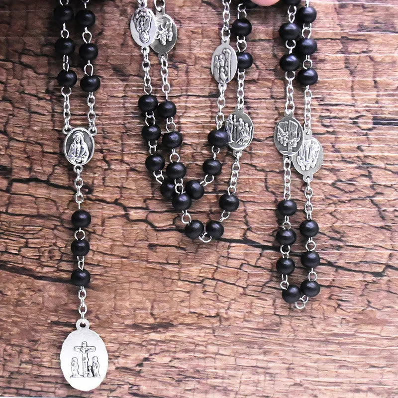 Christiandiscipleshop Our Lady of Sorrows of 6 mm Round Black Acrylic Alloy Chain 7 Sorrows Rosary