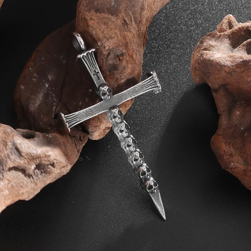 christiandiscipleshop Titanium Steel Skull Nail Cross Pendant Necklace