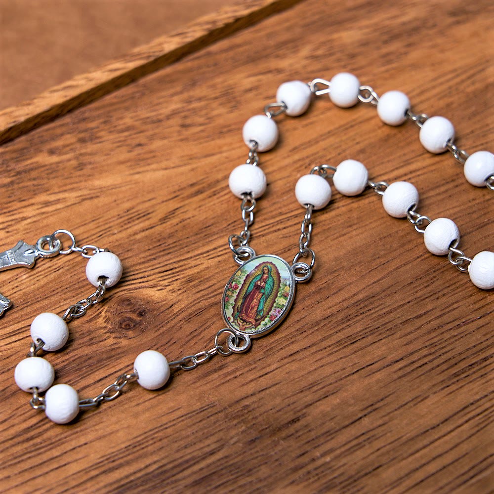 Christiandiscipleshop Our Lady of Guadalupe & Crucifix of 6 mm Round Multicolor Wood Alloy Chain Rosary