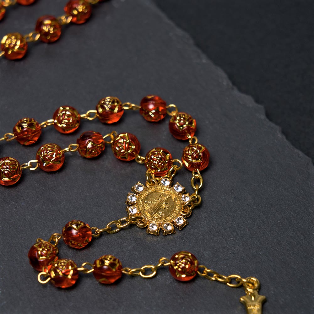 Christiandiscipleshop St. Benedict Medal & Crucifix of 8 mm Round Multicolor Acrylic Alloy Chain Rosary
