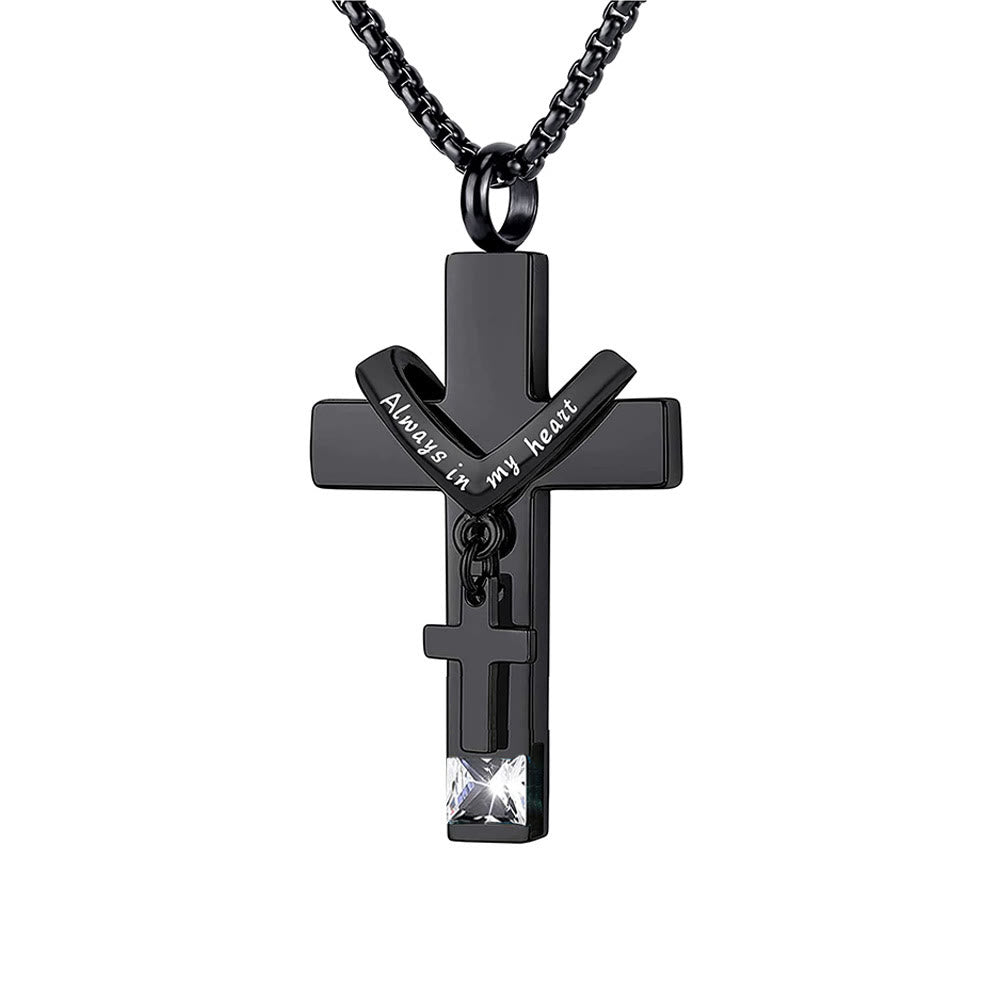 Christianartworkshop 12 Months Birthstone Double Cross Ashes Urn Pendant Necklace