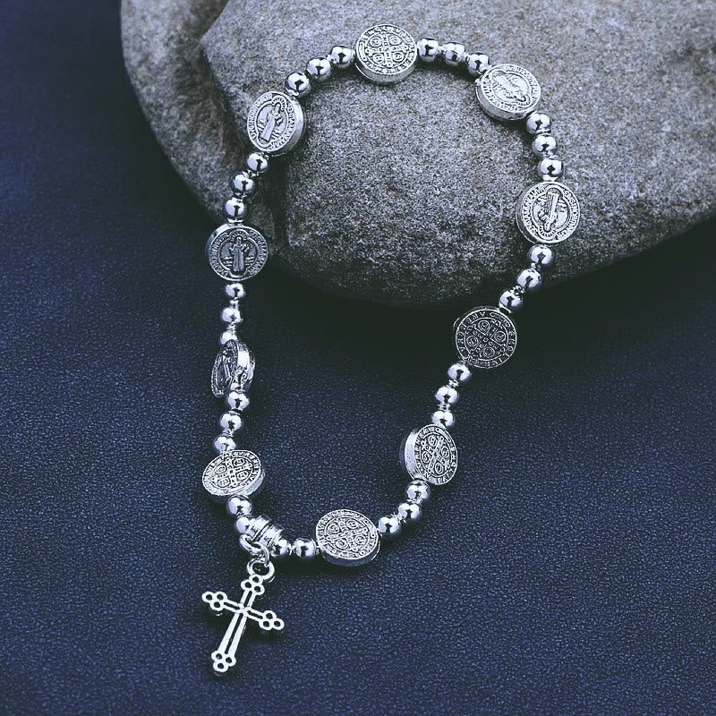 christiandiscipleshop Metal Cross Pendant St. Benedict Theme Bracelet