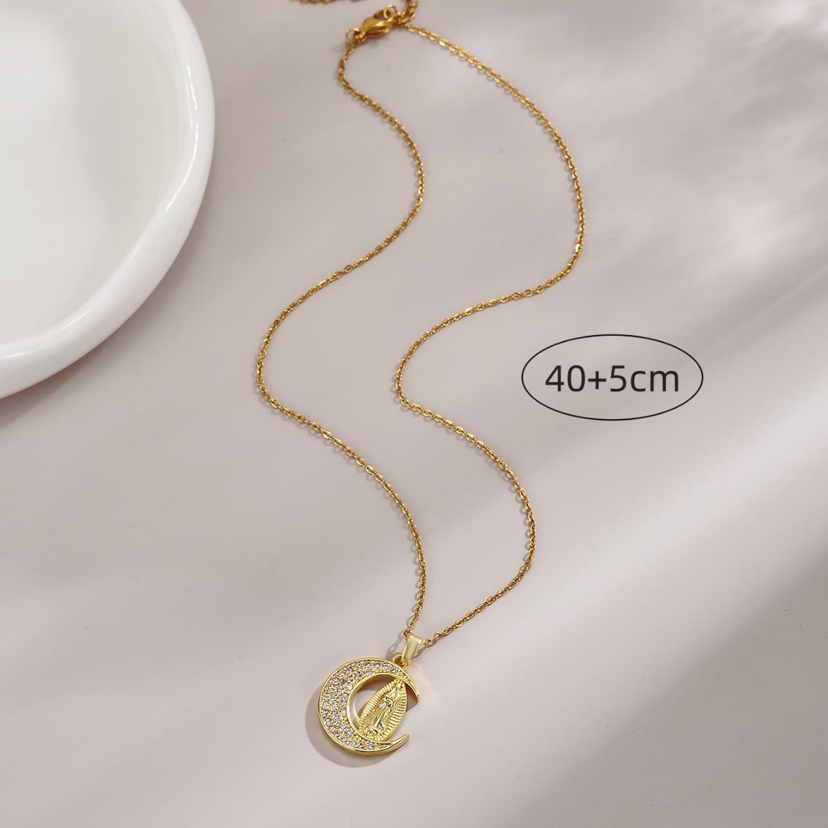 christiandiscipleshopthe Crescent Moon Our Lady of Guadalupe Maria Golden Necklace