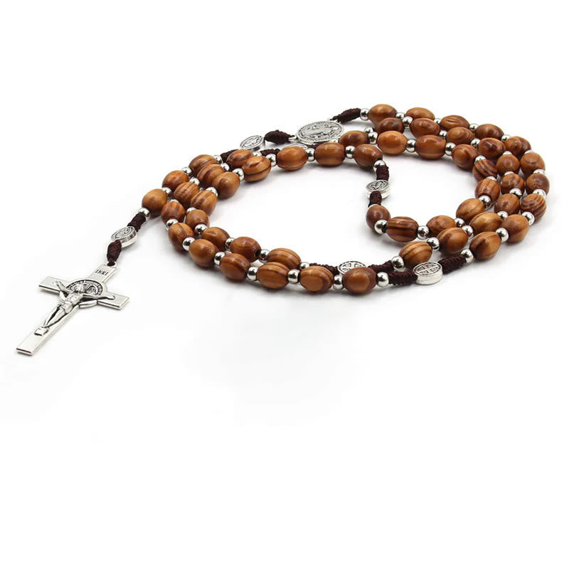 St. Benedict Natural Olive Wood Rosary with Crucifix