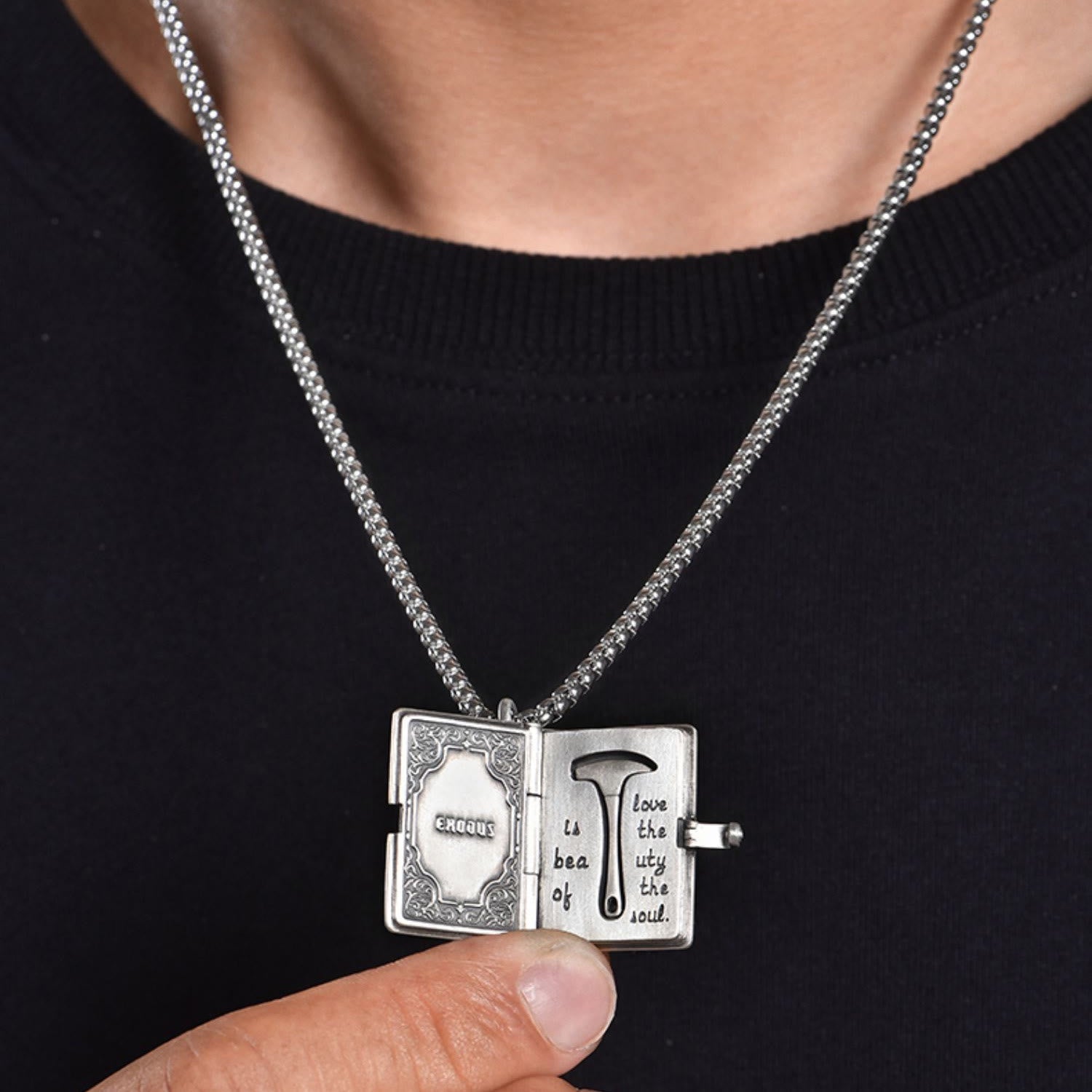 Christianartworkshop Bible with the Removable Rock Hammer Necklace