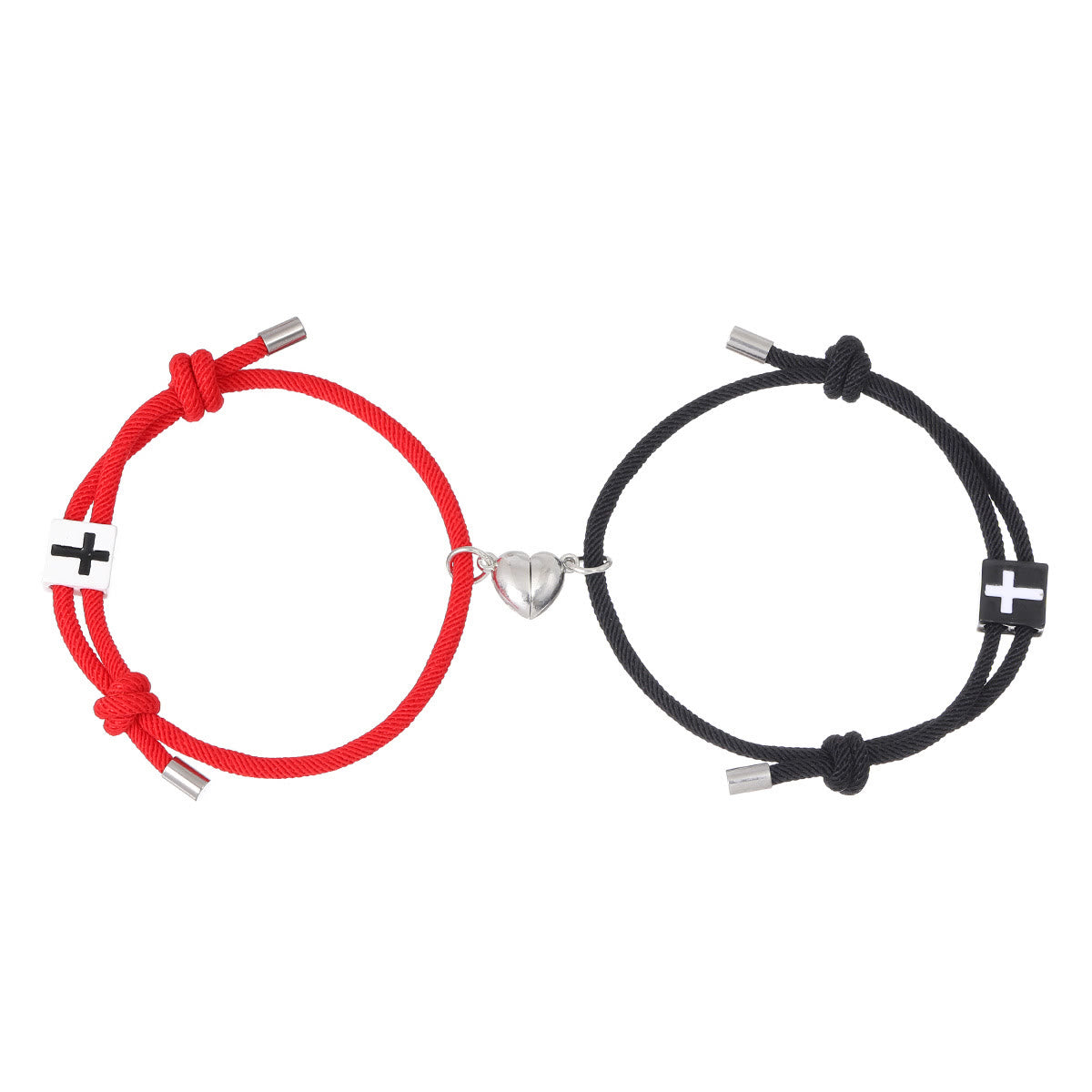 christiandiscipleshop Minimalist Style Heart Magnet Alloy Cross Adjustable Couple Bracelet