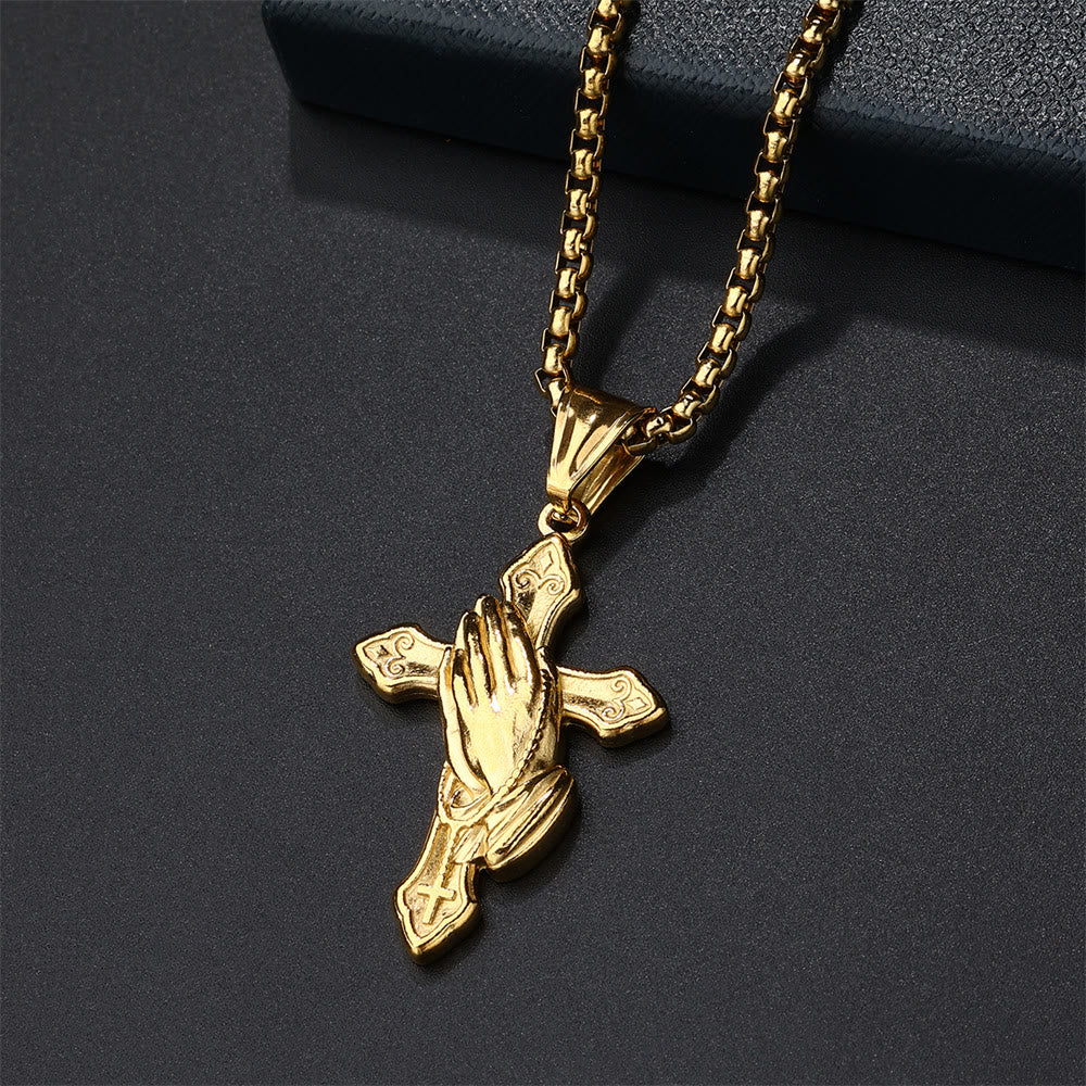 Christiandiscipleshop Praying Hands Cross Stainless Steel Pendant Necklace