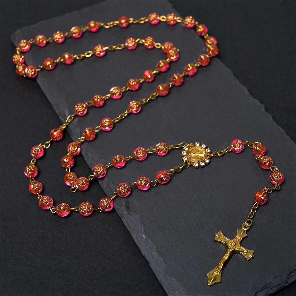 Christiandiscipleshop St. Benedict Medal & Crucifix of 8 mm Round Multicolor Acrylic Alloy Chain Rosary