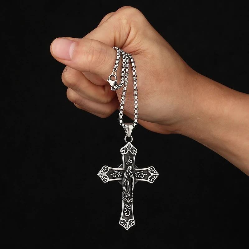 Christiandiscipleshop Retro Titanium Virgin Mary Cross Pendant Necklace