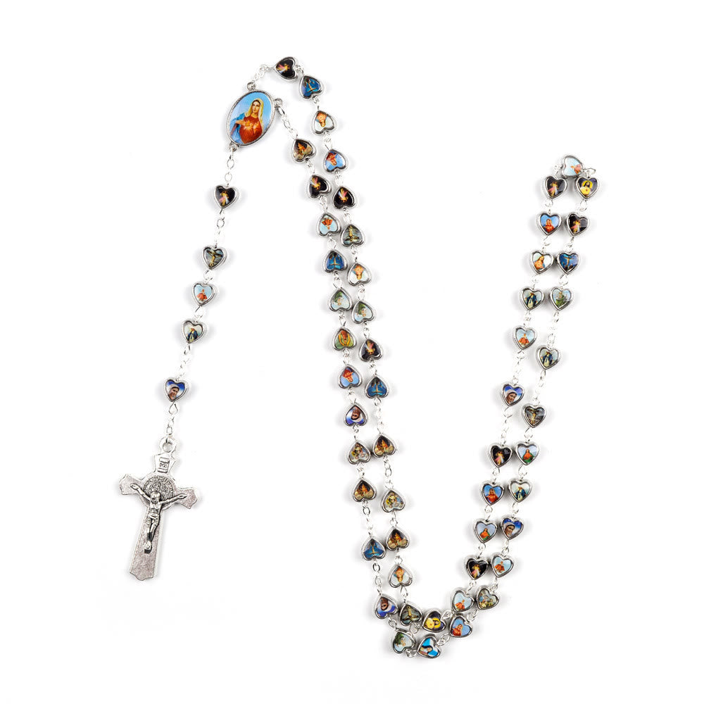 christiandiscipleshop Immaculate Heart of Mary & Crucifix of 9*8 mm Heart Multicolor Acrylic Alloy Chain Rosary