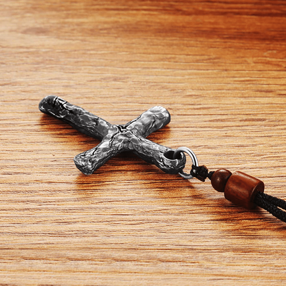 christiandiscipleshop Minimalist Style Heavy Metal Cracked Cross Necklace