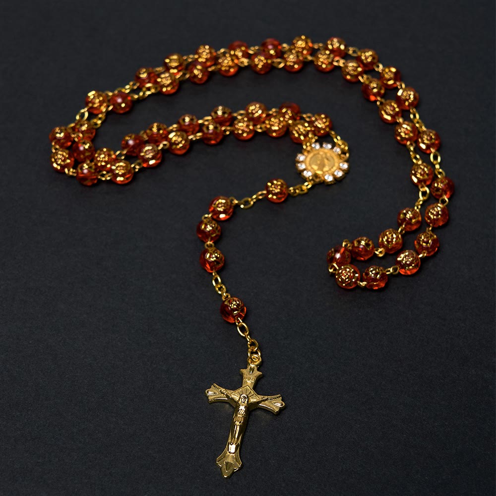 Christiandiscipleshop St. Benedict Medal & Crucifix of 8 mm Round Multicolor Acrylic Alloy Chain Rosary