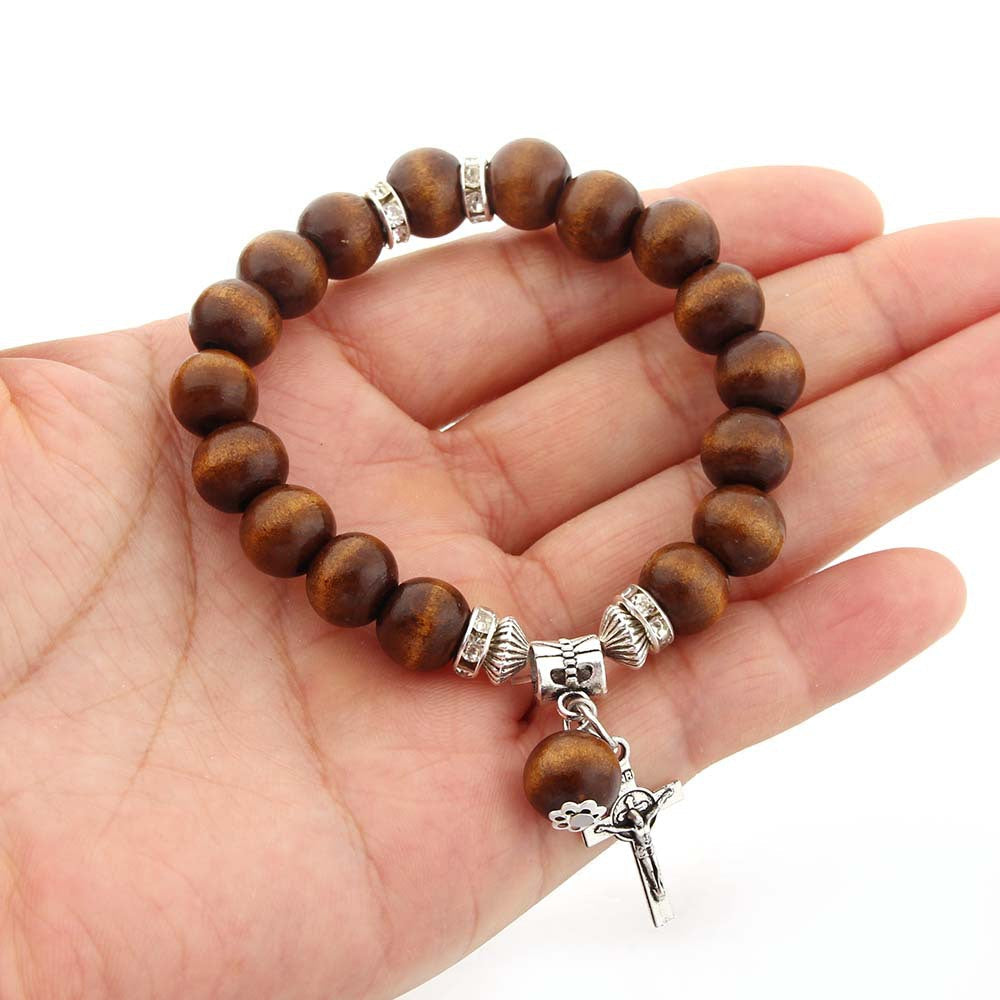 christiandiscipleshop Handmade Wooden Bead Jesus Cross Bracelet