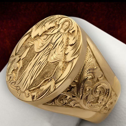 christiandiscipleshop Virgin Mary Blessing Badge Hand Engraved Religious Ring