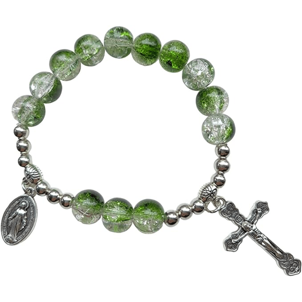 christiandiscipleshop Miraculous Medallion & Crucifix Two-Tone Glass Bracelet