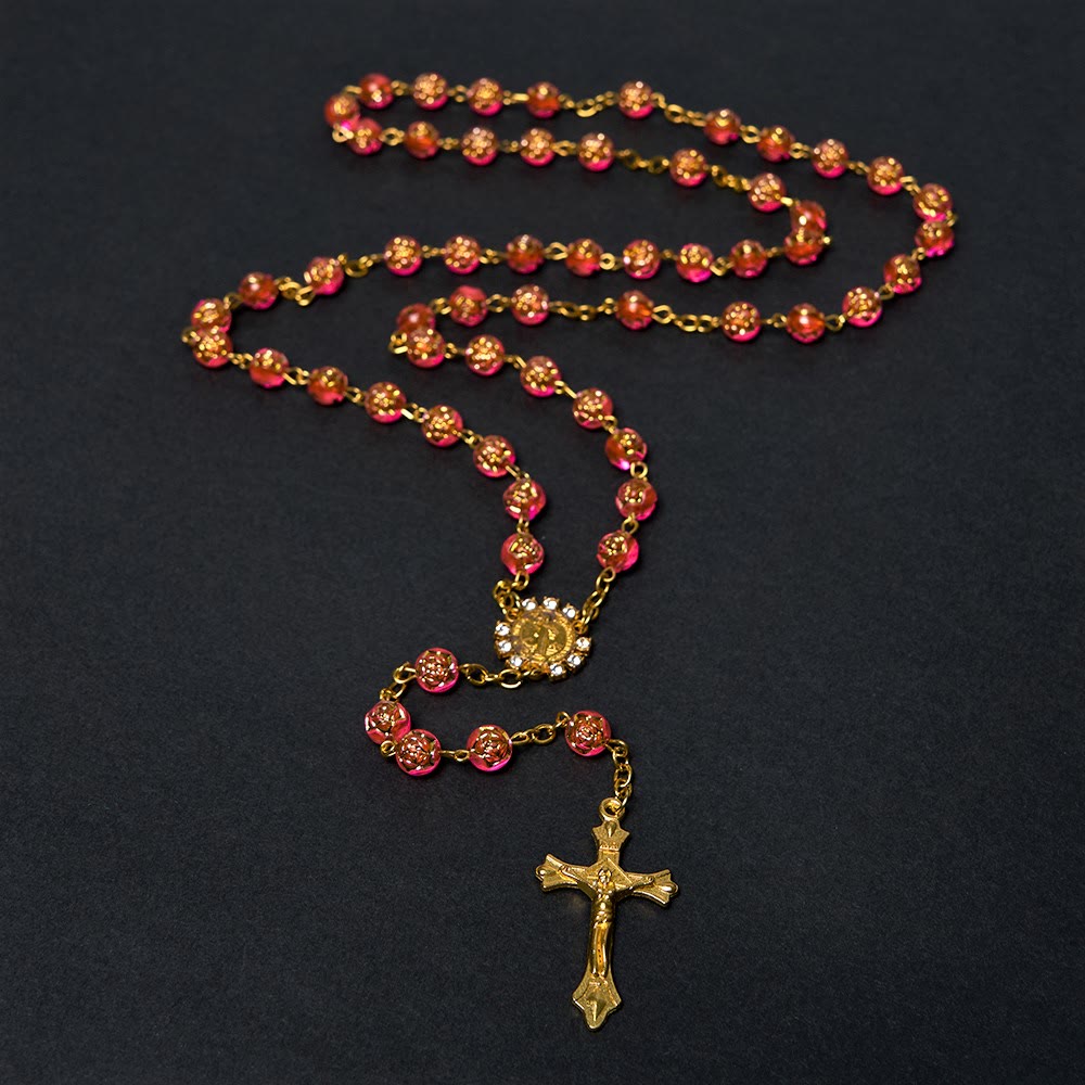 Christiandiscipleshop St. Benedict Medal & Crucifix of 8 mm Round Multicolor Acrylic Alloy Chain Rosary