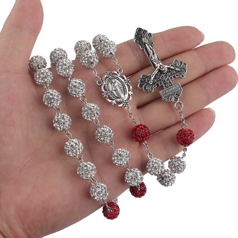 christiandiscipleshop Miraculous Medal & Crucifix of 8 mm Round Silver Metal Gems Alloy Chain Rosary