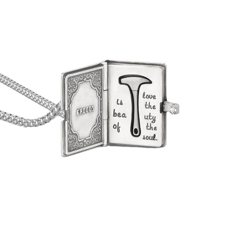 Christianartworkshop Bible with the Removable Rock Hammer Necklace