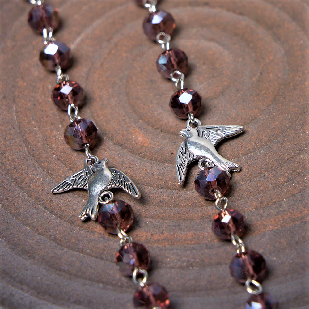 christiandiscipleshop Holy Spirit & Our Lady of Grace of 6*8 mm Polyhedron Purple Crystal Alloy Chain Rosary