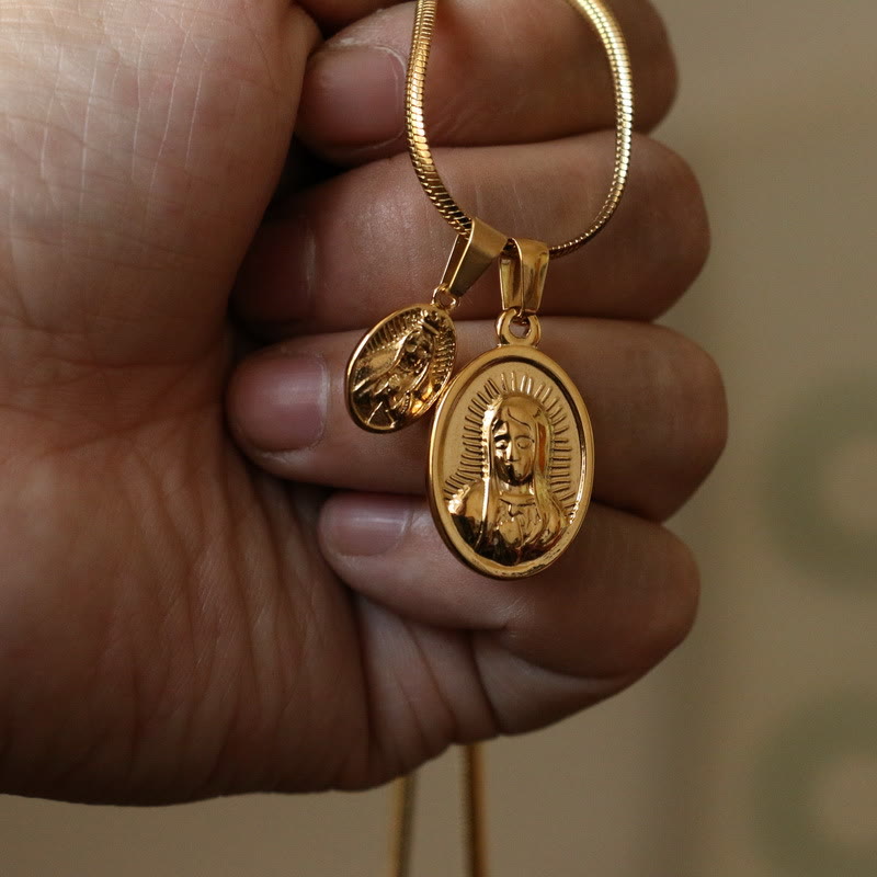 Christiandiscipleshop Our Lady of the Round Double Pendant Gold Necklace