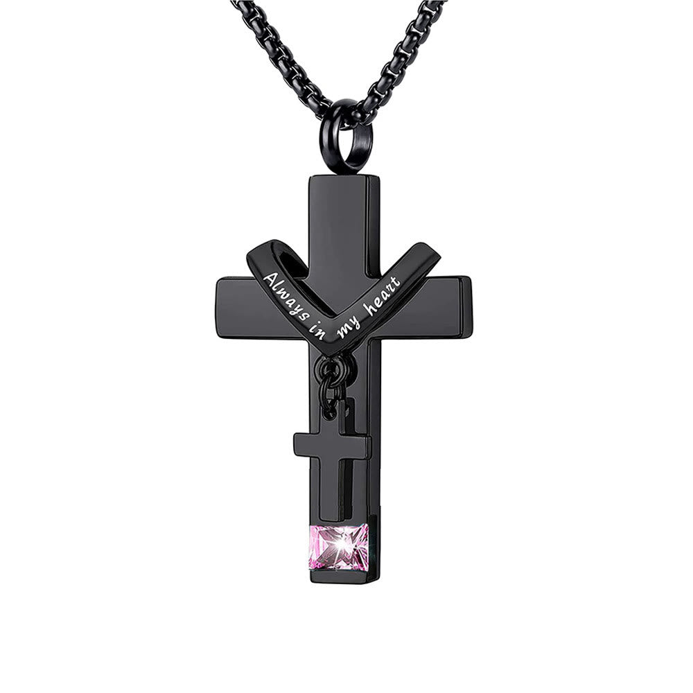 Christianartworkshop 12 Months Birthstone Double Cross Ashes Urn Pendant Necklace