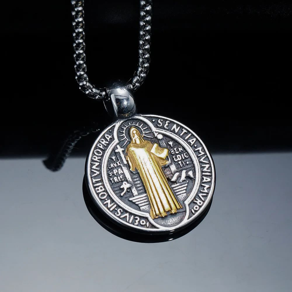 Christiandiscipleshop Double-Sided Pattern St. Benedict Symbol Necklace