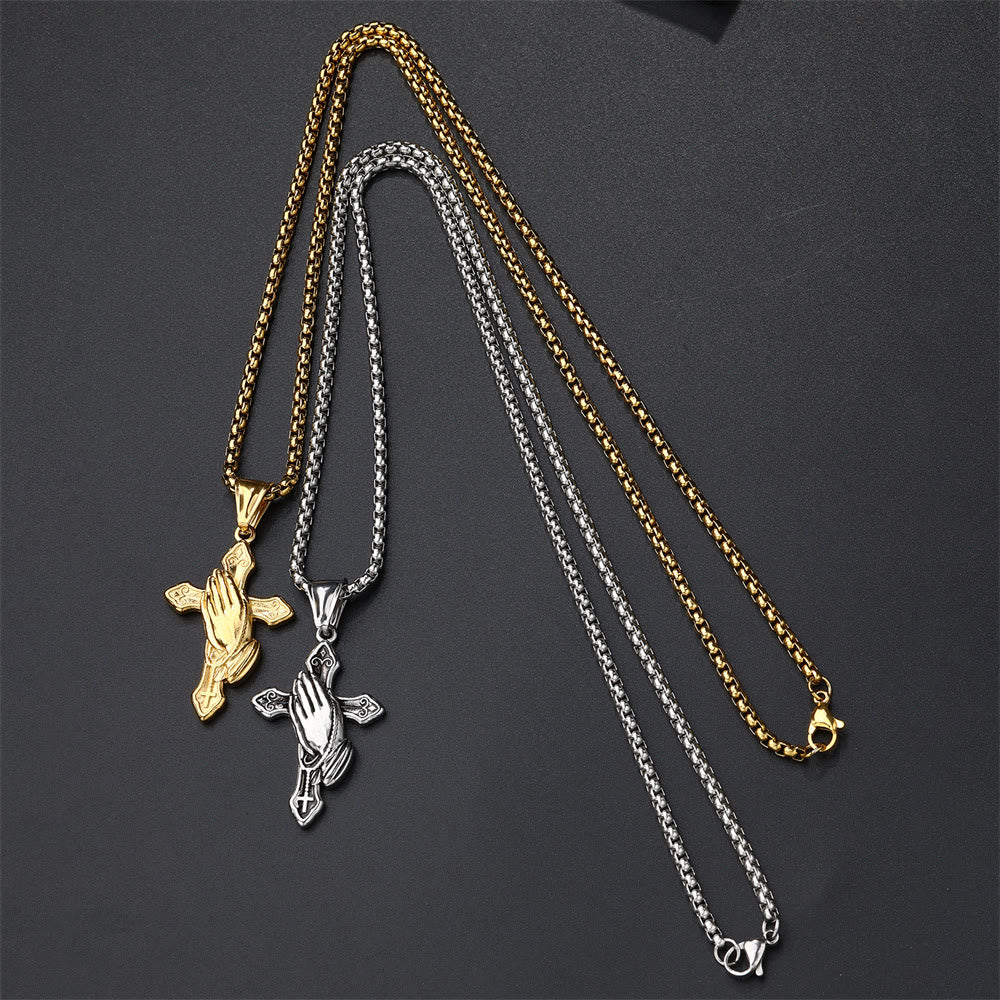 Christiandiscipleshop Praying Hands Cross Stainless Steel Pendant Necklace