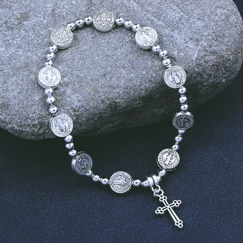 christiandiscipleshop Metal Cross Pendant St. Benedict Theme Bracelet