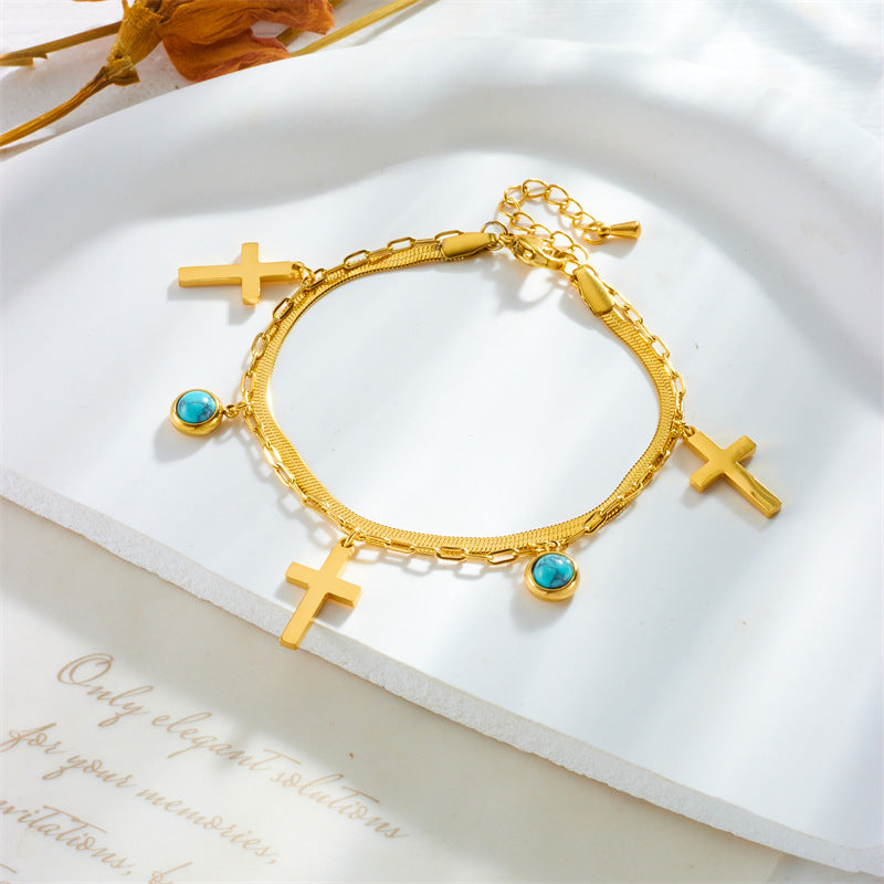christiandiscipleshop Turquoise Embellished Double Layer Bracelet