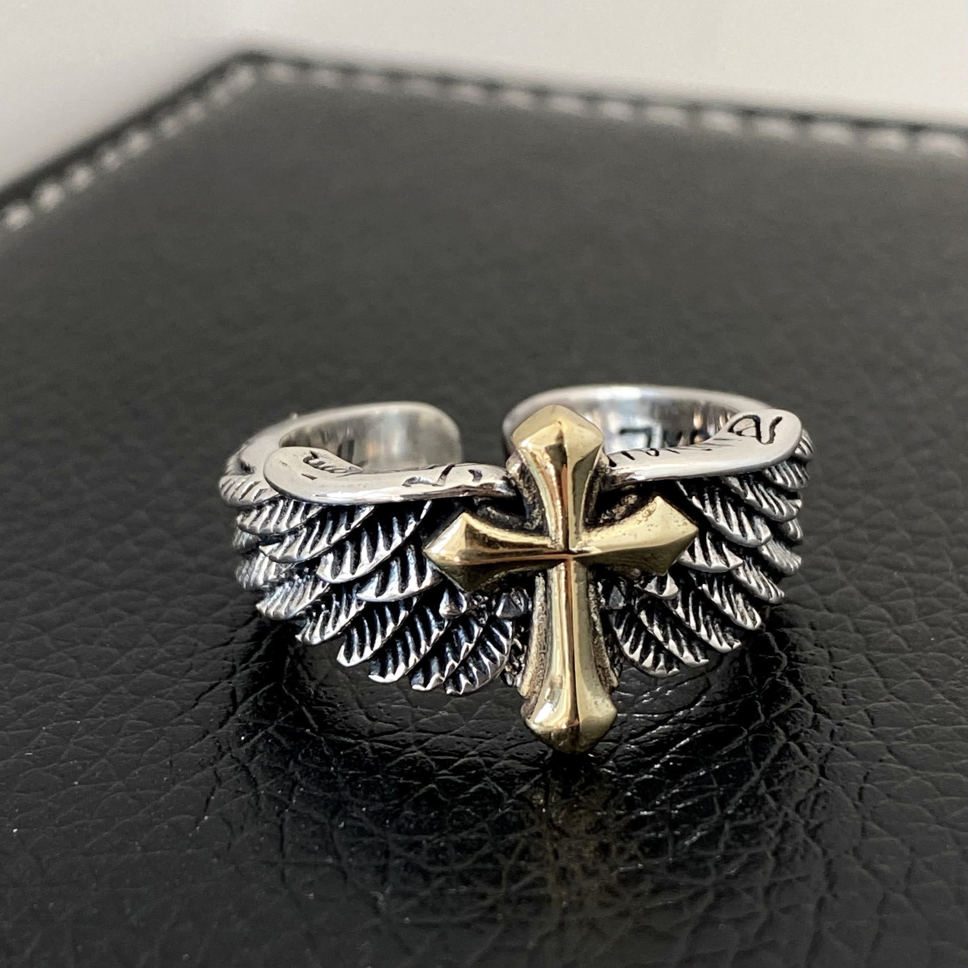 Christiandiscipleshop Retro Wings Cross Graffiti Letter Adjustable Ring