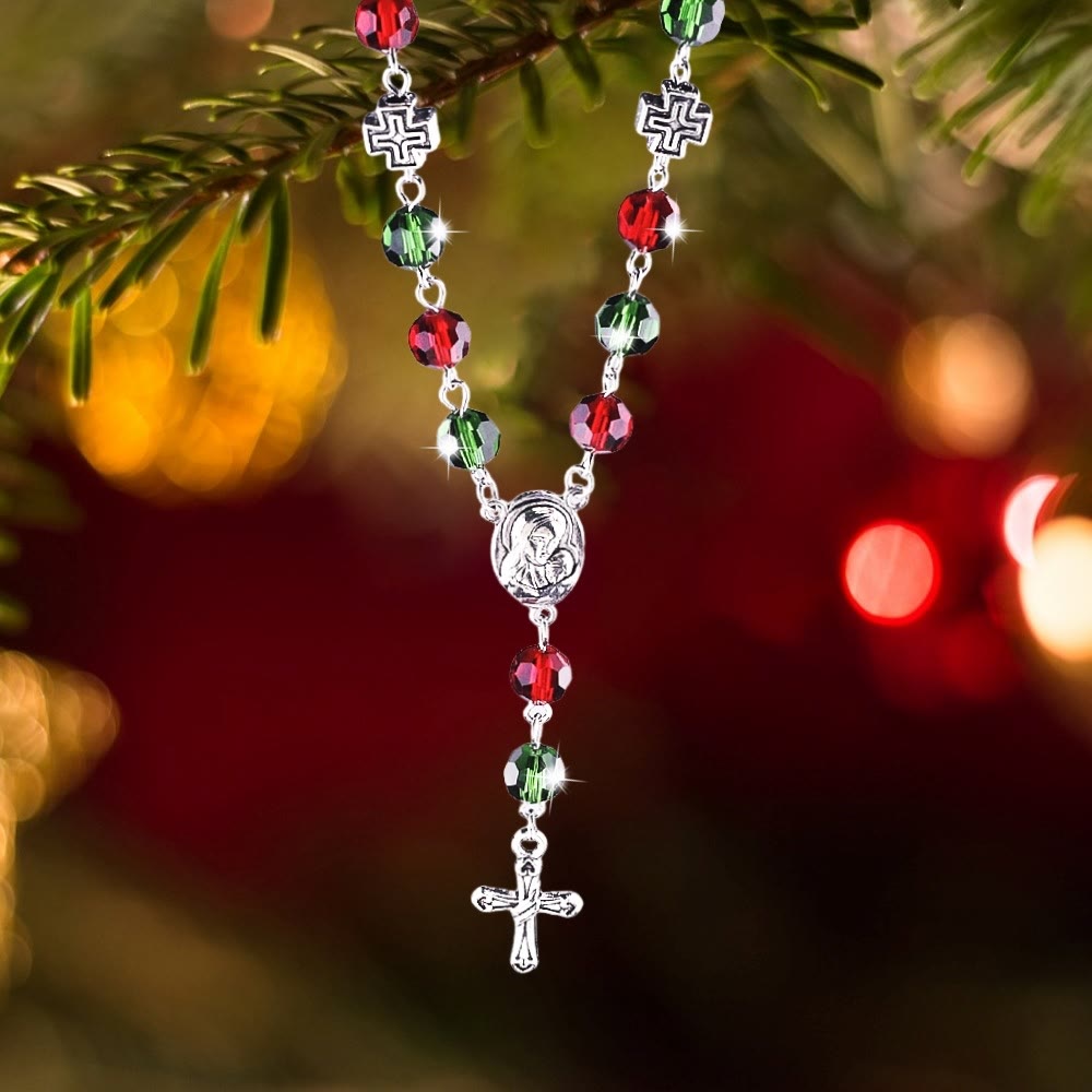 Virgin Mary Red & Green Crystal Rosary Bracelet
