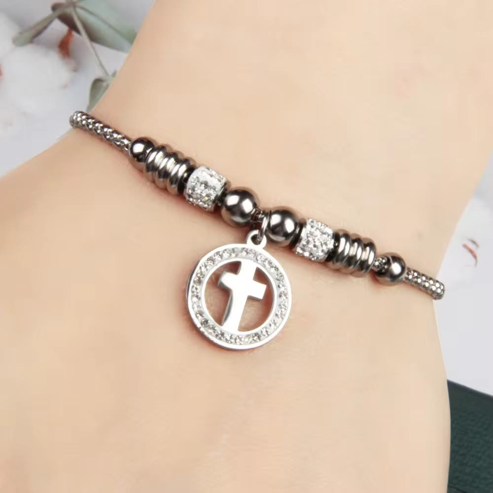 Christiandiscipleshop Crafted Circle Cross Charm Zirconia Bracelet