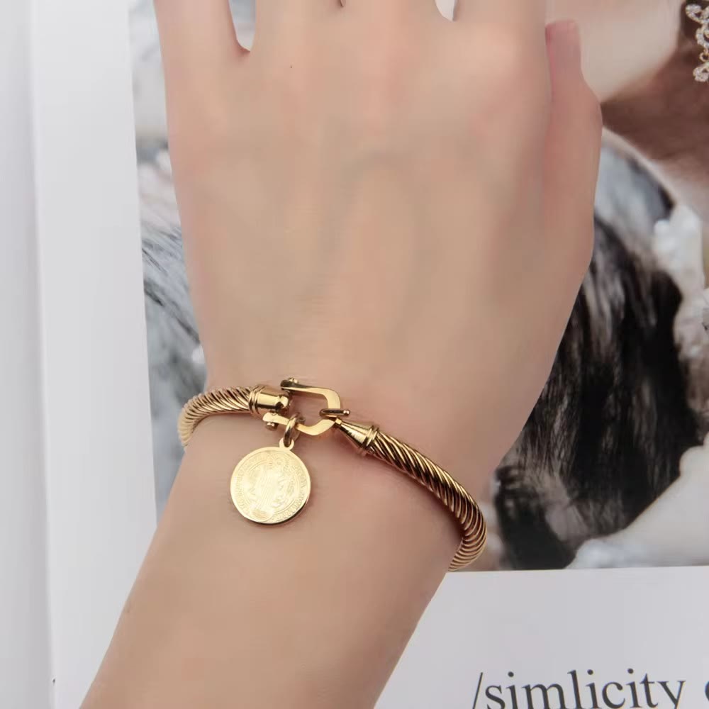 Christiandiscipleshop St. Benedict Twisted Cable Bangle Bracelet