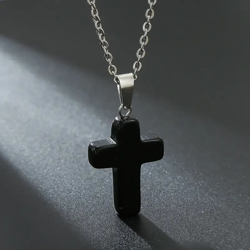 Christiandiscipleshop Natural Stone Cross Gemstone Pendant Necklace