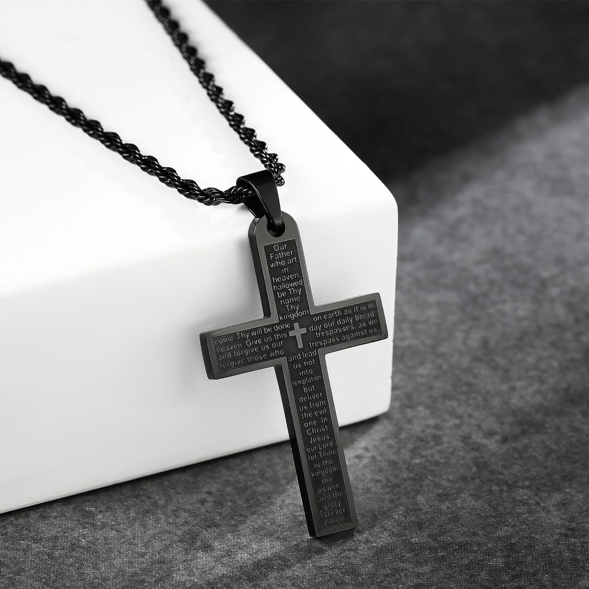 christiandiscipleshop Stainless Steel Lord's Prayer Pendant Cross Necklace