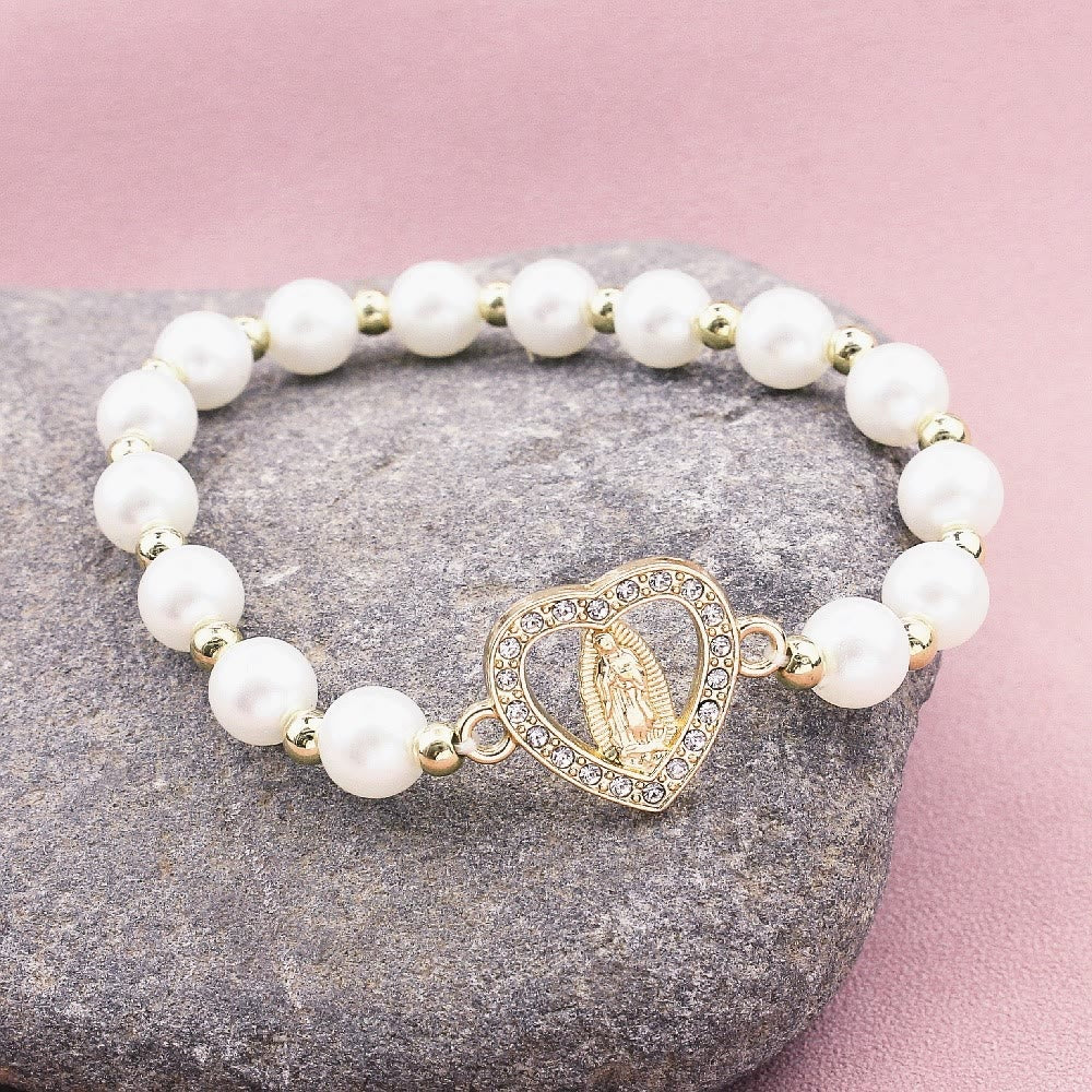 Christiandiscipleshop Rhinestones Heart-shaped Virgin Mary Pearl Bracelet