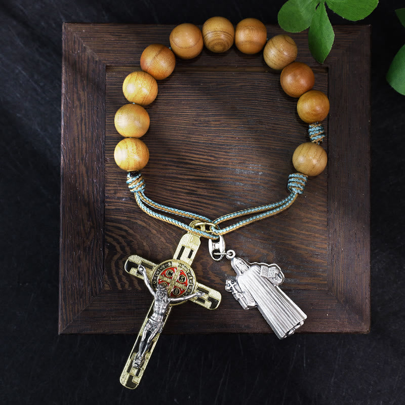 Olive Wood Pocket Rosary with Special-Made Saint Benedict Medal & Crucifix