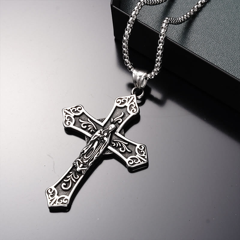 Christiandiscipleshop Retro Titanium Virgin Mary Cross Pendant Necklace