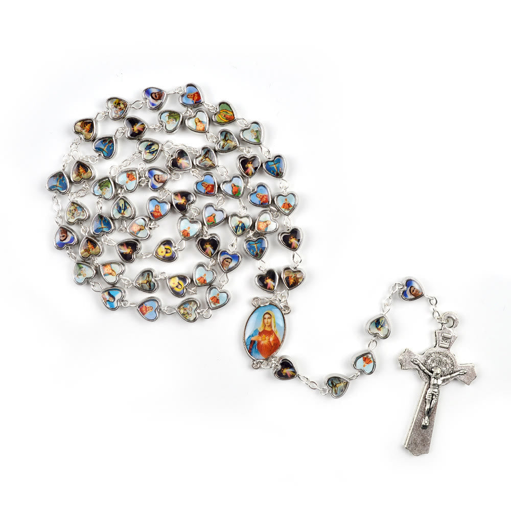 christiandiscipleshop Immaculate Heart of Mary & Crucifix of 9*8 mm Heart Multicolor Acrylic Alloy Chain Rosary