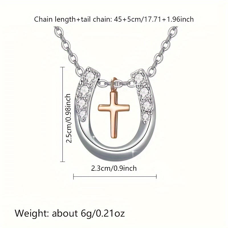 christiandiscipleshop Minimalist Style Hollow Horseshoe Cross Pendant Necklace