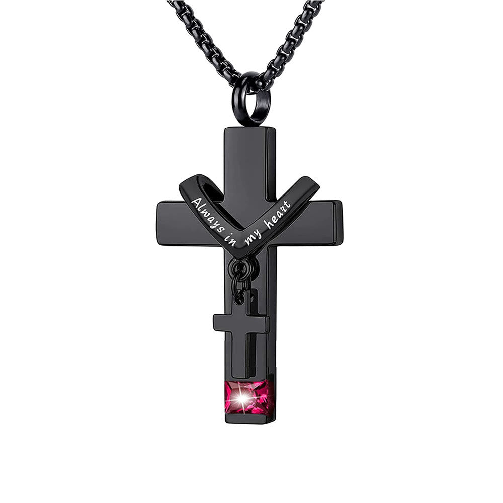 Christianartworkshop 12 Months Birthstone Double Cross Ashes Urn Pendant Necklace