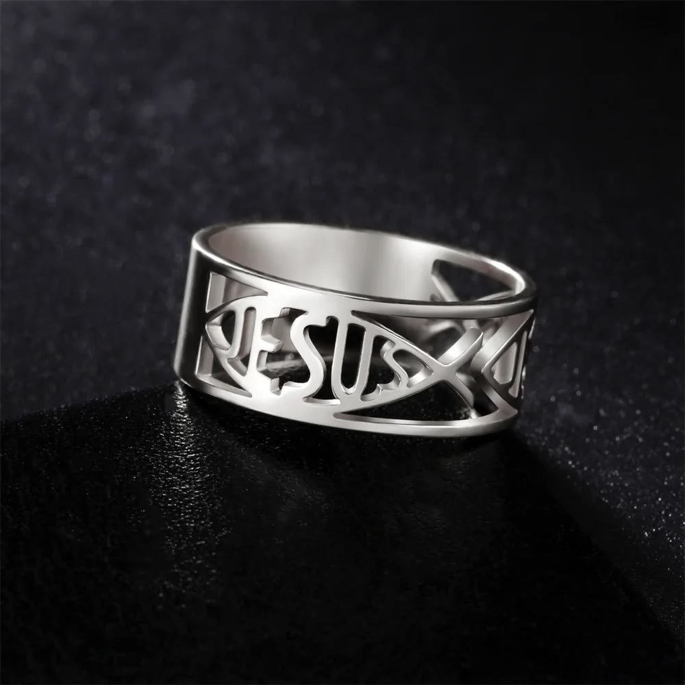 christiandiscipleshop Jesus Fish Skeleton Titanium Religion Ring