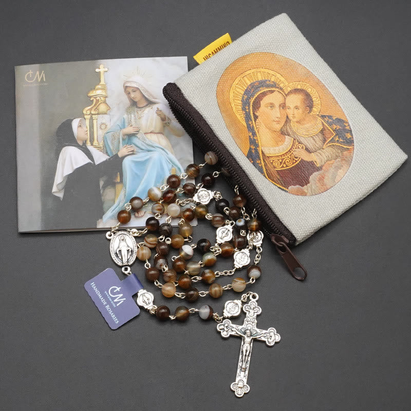 christiandiscipleshop Virgin Mary Agate Prayer Rosary with 5-in-1 Crucifix