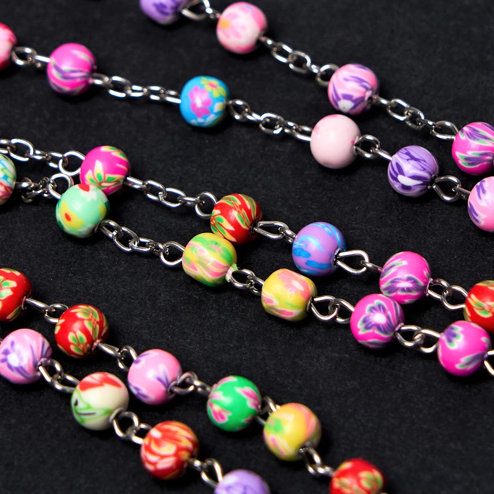 Christiandiscipleshop Our Lady of Guadalupe & Crucifix of 6 mm Round Multicolor Polymer Clay Alloy Chain Rosary