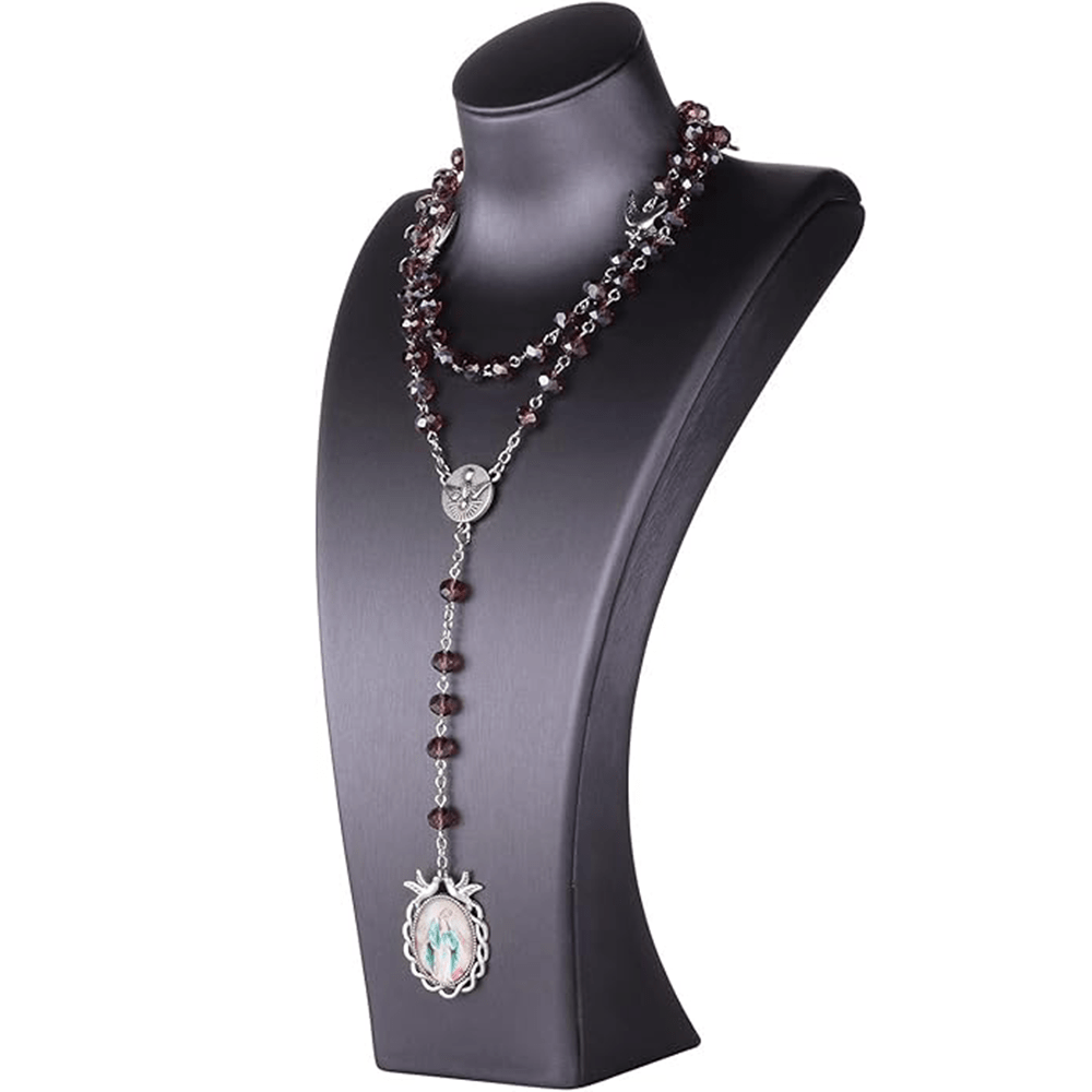 christiandiscipleshop Holy Spirit & Our Lady of Grace of 6*8 mm Polyhedron Purple Crystal Alloy Chain Rosary