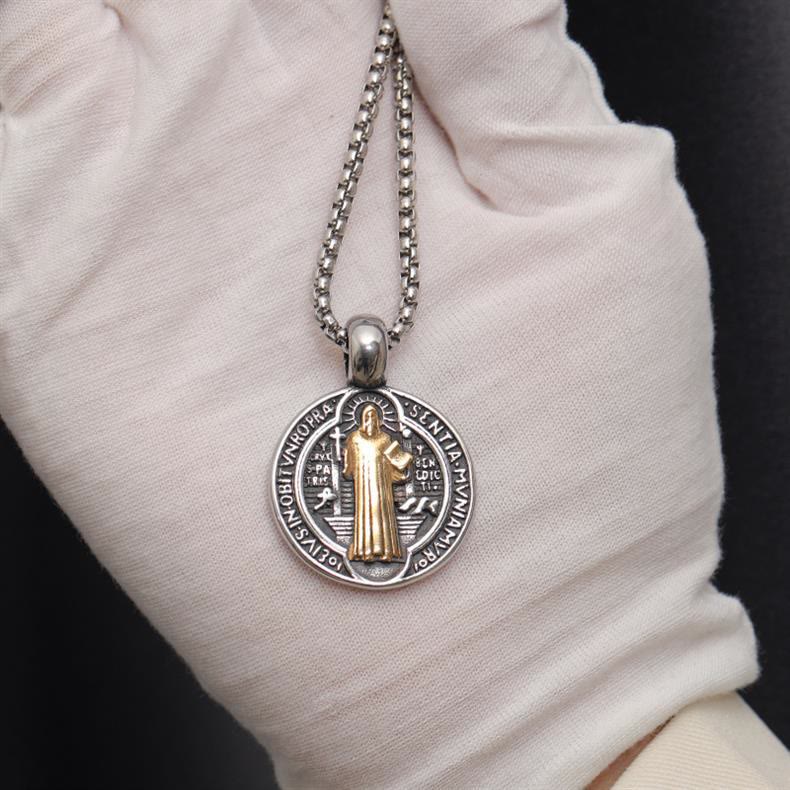 Christiandiscipleshop Double-Sided Pattern St. Benedict Symbol Necklace